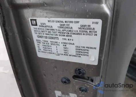 2002 Chevrolet Trailblazer Ls from USA, damaged, VIN 1GNDT13S122363773